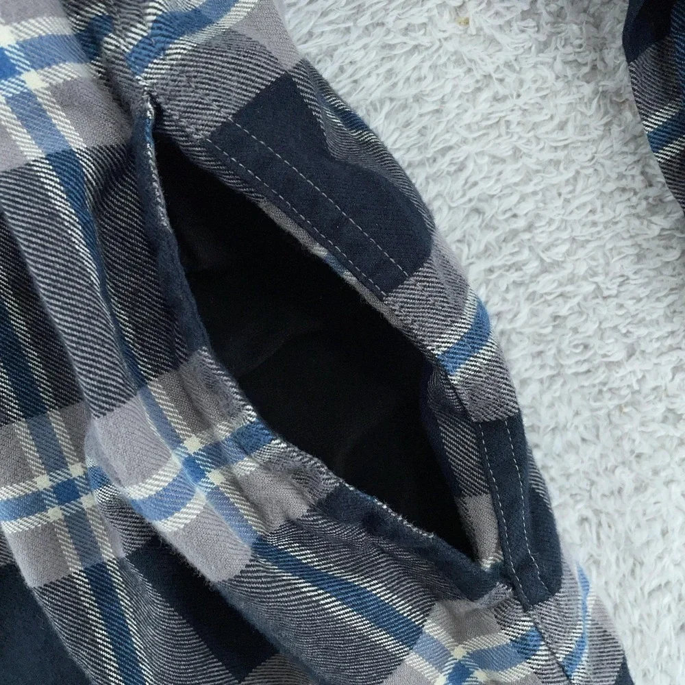 L.L. Bean Fleece Lined Flannel‎ Shirt Jacket XL Traditional Fit Blue Gray Plaid